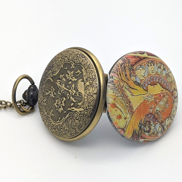 Zodiac Woman Pendant Watch NEW Necklace Art Nouveau Medieval Pocket Astrology - Picture 3 of 9